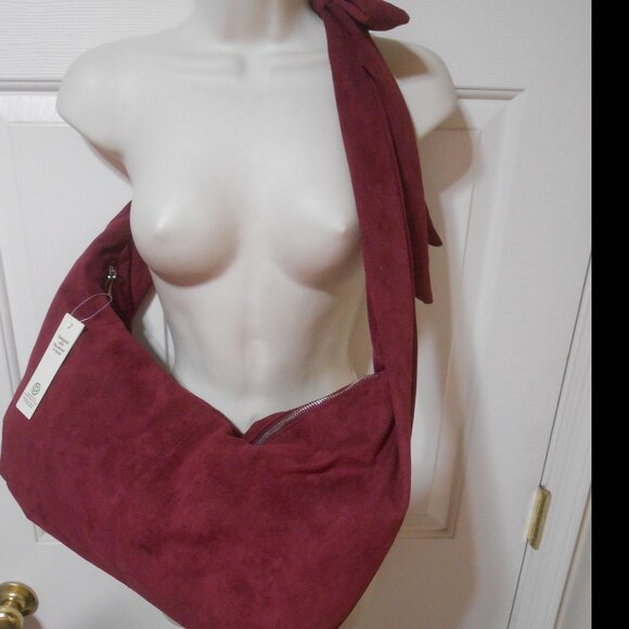 NEW NO BOUNDARIES SUEDE FELT HOBO STYLE OVERSIZED TOTE CROSSBODY BAG WINE MAROON - Picture 5 of 9